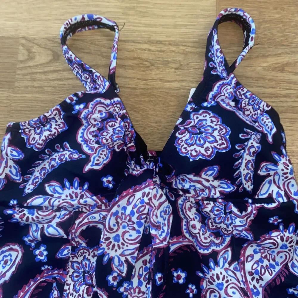 Swim Solutions Women's Paisley-Print Tummy-Control Swim Dress Size 10 NWT $96